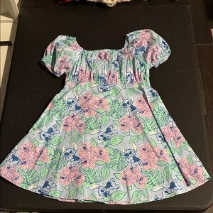Disney Stitch Floral Kids Dress - Blue and Pink